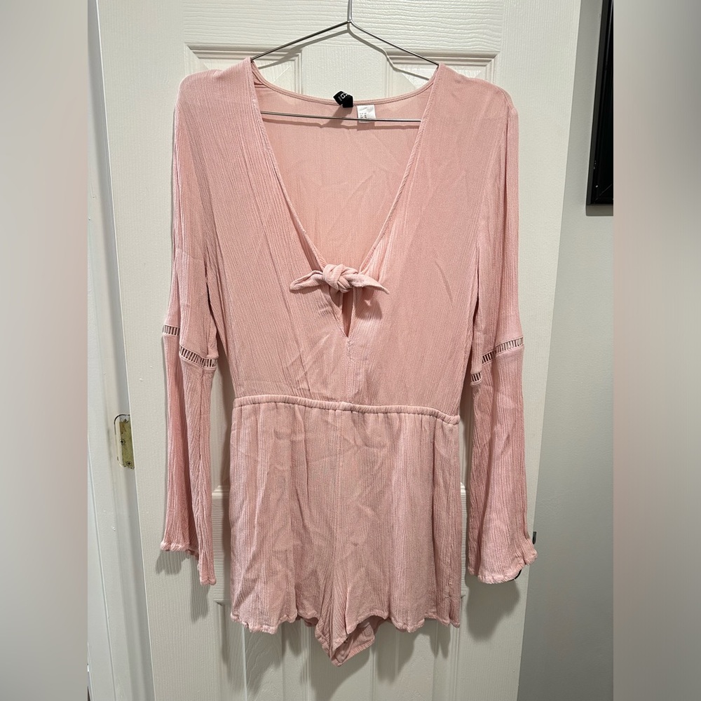 Pink tie front romper